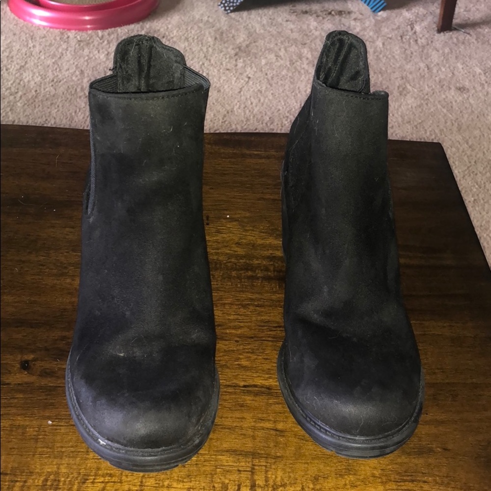 Black suede Chelsea booties